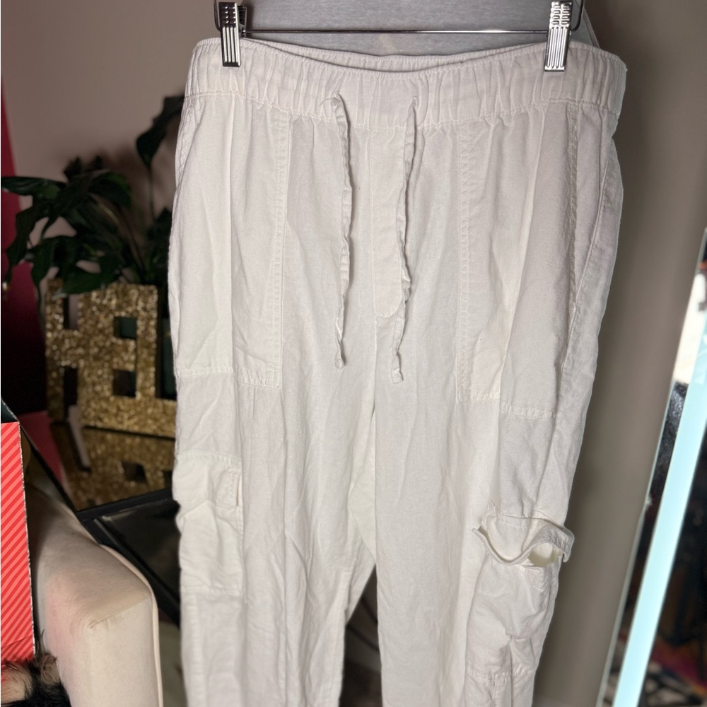 Women’s Linen White Wide Leg Cargo Pants